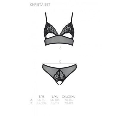 Комплект из браллета с ажурным лифом и открытыми трусиками Passion CHRISTA SET Open Bra S/M black SO5760 фото