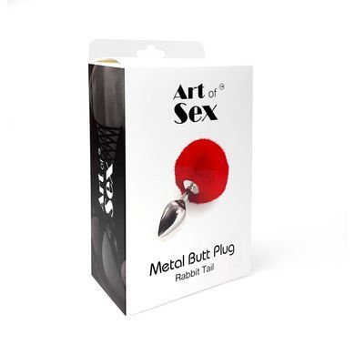 Металлическая анальная пробка М Art of Sex - Metal Butt plug Rabbit Tail, Белый SO6962 фото