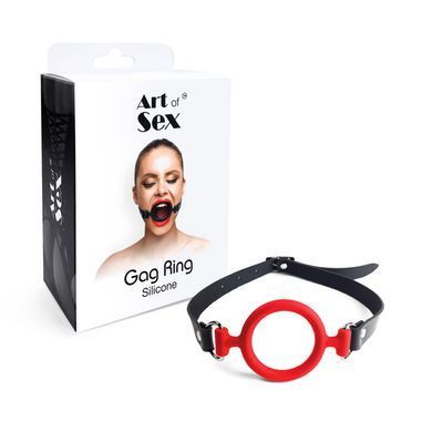 Кляп-розширювач силіконове кільце Art of Sex &ndash; Gag ring, червоний, натуральна шкіра SO6706 фото