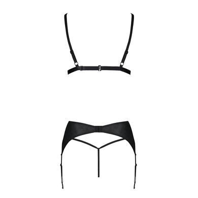 Комплект з екошкіри Passion MILEY SET L/XL, black, трусики, бюстгальтер, пояс для панчіх SO5771 фото