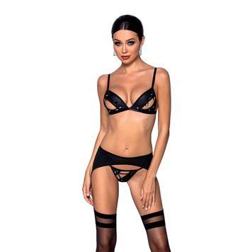 Комплект з екошкіри Passion MILEY SET S/M, black, трусики, бюстгальтер, пояс для панчіх SO5772 фото