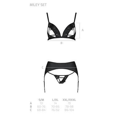 Комплект из эко-кожи Passion MILEY SET S/M, black, трусики, бюстгальтер, пояс для чулок SO5772 фото
