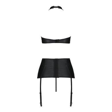 Комплект з еко-шкіри імітація шнурівки Passion NANCY SET XXL/XXXL black топ трусики пояс для панчіх SO5375 фото