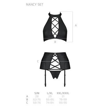 Комплект з еко-шкіри імітація шнурівки Passion NANCY SET XXL/XXXL black топ трусики пояс для панчіх SO5375 фото