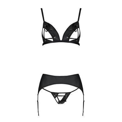 Комплект з екошкіри Passion MILEY SET XXL/XXXL, black, трусики, бюстгальтер, пояс для панчіх SO5773 фото