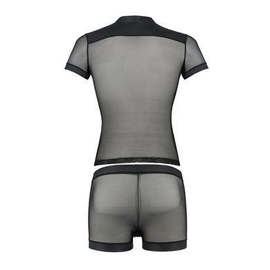 Комплект сетчатого мужского белья Passion 052 SET MICHAEL S/M black, рубашка, боксеры, заклепки SO7625 фото
