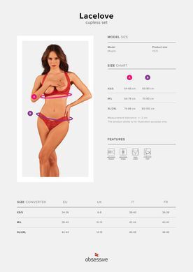 Комплект белья Obsessive Lacelove cupless 2-pcs set M/L Red, открытый доступ, открытая грудь SO8653 фото