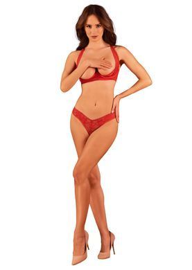 Комплект белья Obsessive Lacelove cupless 2-pcs set M/L Red, открытый доступ, открытая грудь SO8653 фото
