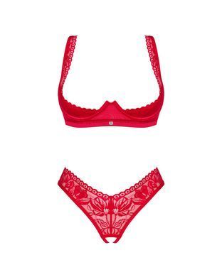 Комплект белья Obsessive Lacelove cupless 2-pcs set M/L Red, открытый доступ, открытая грудь SO8653 фото