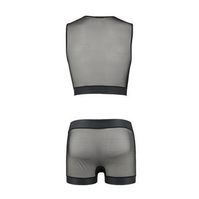 Комплект мужского белья на шнуровке Passion 053 SET WILLIAM XXL/XXXL Black, жилет, боксеры SO7629 фото