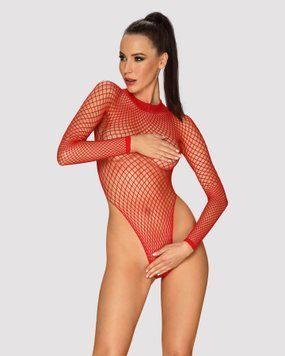 Сетчатый бодистокинг с длинным рукавом Obsessive B126 teddy red S/M/L, красный SO7211 фото