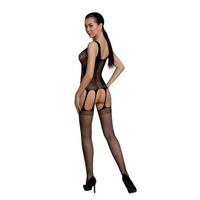 Бодістокінг Passion ECO BS007 black, з доступом, силуетний малюнок, імітація підв&rsquo;язок SO7079 фото