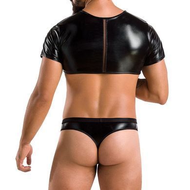 Комплект чоловічої білизни під латекс Passion 057 SET PETER XXL/XXXL Black, кроп-топ, стринги SO7635 фото