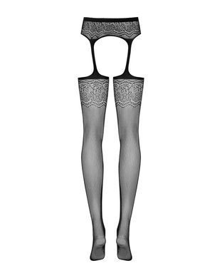 (SALE) Сітчасті панчохи-стокінги з квітковим малюнком Obsessive Garter stockings S207 S/M/L, чорні, імітаці SO7266 фото