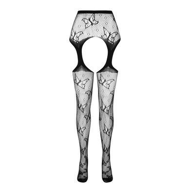 Эротические колготки-бодистокинг Passion ECO S001 black, с доступом, декор бабочки, подвязки SO7084 фото