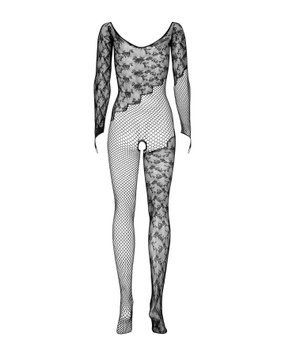 (SALE) Бодистокинг Obsessive Bodystocking F210 S/M/L black, рукава-митенки, сетка, цветное кружево SO7221 фото