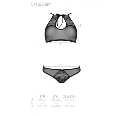 Комплект: бра, трусики с ажурным декором и открытым шагом Passion URSULA SET S/M, black SO5842 фото