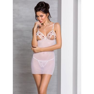 Сорочка з вирізами на грудях, стрінги Passion LOVELIA CHEMISE S/M, white SO4763 фото