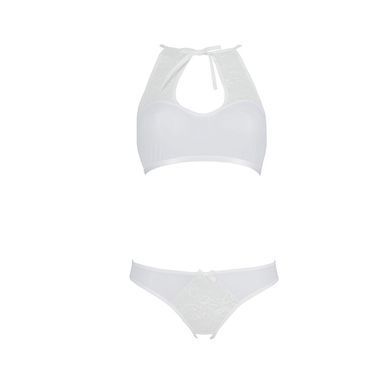 Комплект із бра, трусиків з ажурним декором та відкритим кроком Passion URSULA SET XXL/XXXL, white SO5846 фото