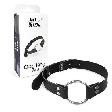 Кляп металеве кільце на ременях Art of Sex &ndash; Gag Ring Metal, чорний, натуральна шкіра SO6790 фото