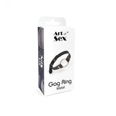 Кляп металеве кільце на ременях Art of Sex &ndash; Gag Ring Metal, чорний, натуральна шкіра SO6790 фото