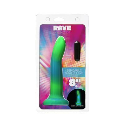 Светящийся в темноте фаллоимитатор ADDICTION Rave 8&Prime; Glow in the Dark Dildo Blue Green, 20,3 см SO6849 фото