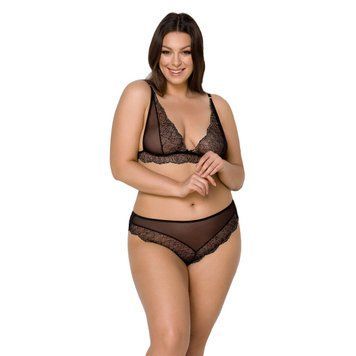 Комплект белья Passion AMBERLY SET 4XL/5XL black, лиф, трусики бразилиана, люрексовая нить SO7055 фото
