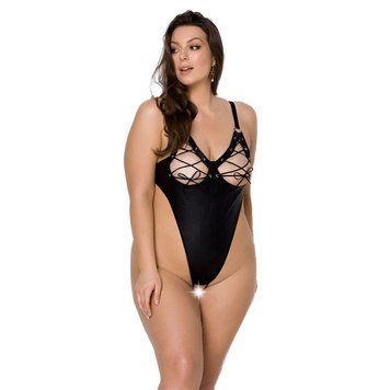 Боди из экокожи Passion CELINE BODY 6XL/7XL black, с доступом, открытый SO7060 фото
