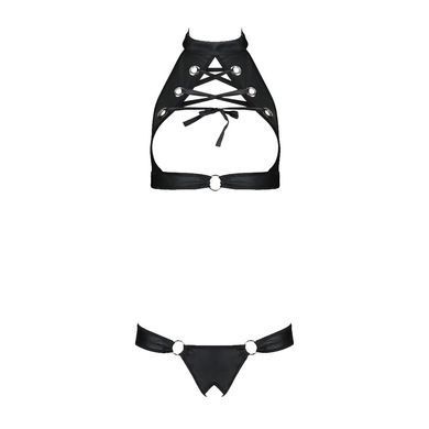 Комплект из экокожи Passion MALWIA SET with Open Bra 4XL/5XL black, топ и трусики с люверсами SO7100 фото