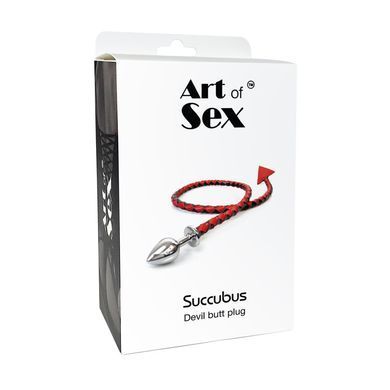 Металлическая анальная пробка L с дьявольским хвостом Art of Sex - Succubus, экокожа, красный SO9797 фото
