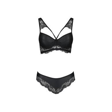 Комплект з еко-шкіри та мережива Passion LOONA SET S/M, black, бра і трусики SO5362 фото