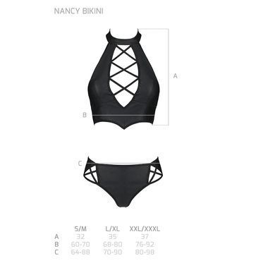 Комплект з еко-шкіри Passion NANCY BIKINI S/M, black, бра та трусики з імітацією шнурівки SO5368 фото