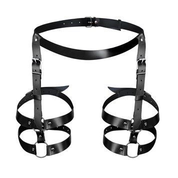 Кожаные гартеры Art of Sex - Melani Leather garters, Черные L-2XL SO8301 фото