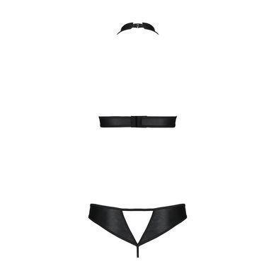 Комплект відкритий топ та трусики з екошкіри з люверсами Passion MALWIA SET with Open Bra L/XL black SO5768 фото