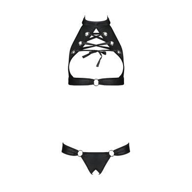 Комплект відкритий топ та трусики з екошкіри з люверсами Passion MALWIA SET with Open Bra L/XL black SO5768 фото