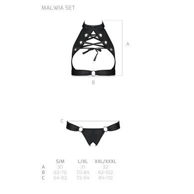 Комплект відкритий топ та трусики з екошкіри з люверсами Passion MALWIA SET with Open Bra L/XL black SO5768 фото